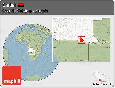 Savanna Style Location Map of Calai, highlighted country, hill shading