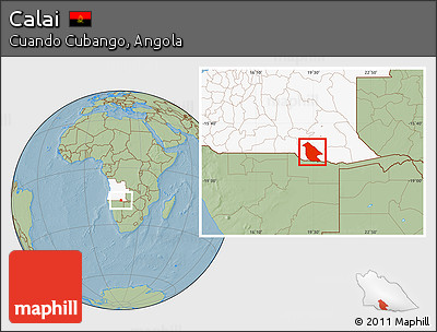 Savanna Style Location Map of Calai, highlighted country, hill shading