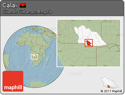 Savanna Style Location Map of Calai, highlighted parent region, hill shading