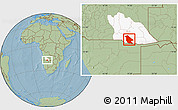 Savanna Style Location Map of Calai, highlighted parent region, hill shading