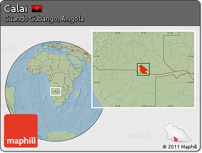 Savanna Style Location Map of Calai, hill shading