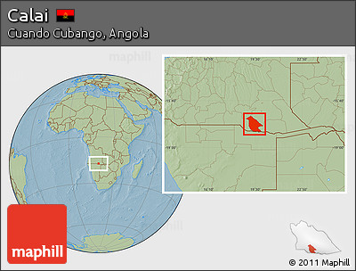 Savanna Style Location Map of Calai, hill shading