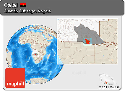 Shaded Relief Location Map of Calai, highlighted country, highlighted parent region