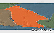 Political Panoramic Map of Calai, darken, semi-desaturated
