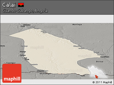 Shaded Relief Panoramic Map of Calai, darken, semi-desaturated