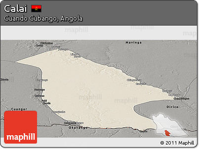 Shaded Relief Panoramic Map of Calai, darken, semi-desaturated