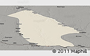 Shaded Relief Panoramic Map of Calai, darken, semi-desaturated