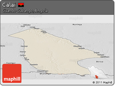 Shaded Relief Panoramic Map of Calai, desaturated