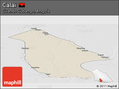 Shaded Relief Panoramic Map of Calai, lighten, desaturated