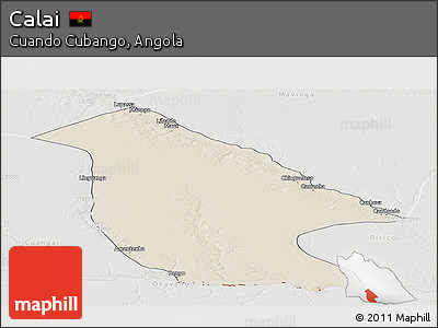 Shaded Relief Panoramic Map of Calai, lighten, semi-desaturated