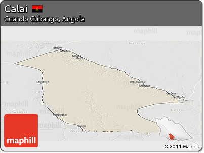 Shaded Relief Panoramic Map of Calai, lighten, semi-desaturated