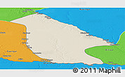 Shaded Relief Panoramic Map of Calai, political outside