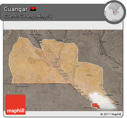 Satellite 3D Map of Cuangar, darken, semi-desaturated