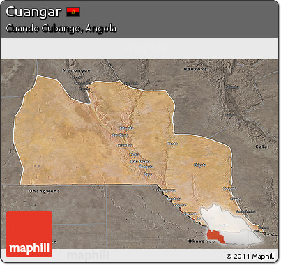 Satellite 3D Map of Cuangar, darken, semi-desaturated