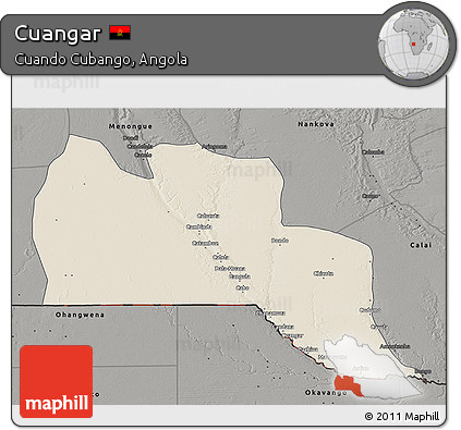 Shaded Relief 3D Map of Cuangar, darken, semi-desaturated