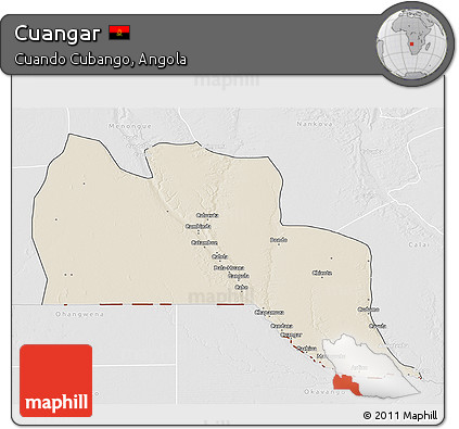 Shaded Relief 3D Map of Cuangar, lighten, desaturated