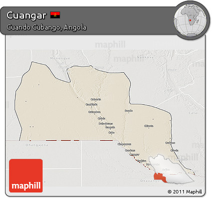 Shaded Relief 3D Map of Cuangar, lighten, semi-desaturated