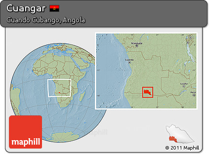 Savanna Style Location Map of Cuangar, within the entire country, hill shading