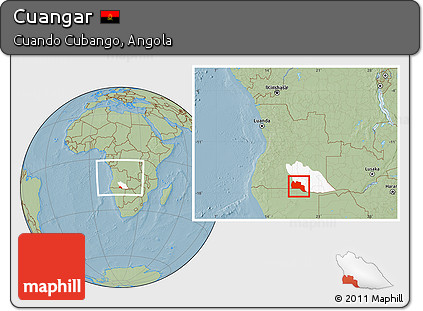 Savanna Style Location Map of Cuangar, highlighted parent region, within the entire country, hill shading