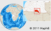 Shaded Relief Location Map of Cuangar, highlighted country