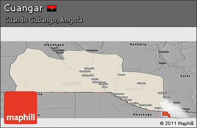 Shaded Relief Panoramic Map of Cuangar, darken, desaturated