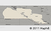 Shaded Relief Panoramic Map of Cuangar, darken, semi-desaturated