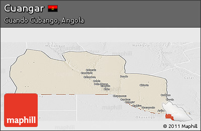 Shaded Relief Panoramic Map of Cuangar, lighten, desaturated