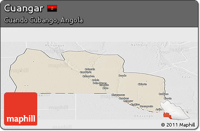 Shaded Relief Panoramic Map of Cuangar, lighten, desaturated