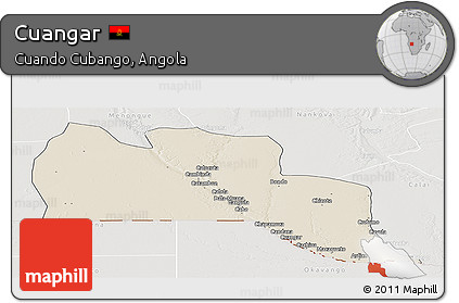 Shaded Relief Panoramic Map of Cuangar, lighten, semi-desaturated