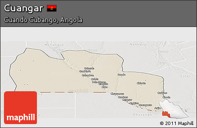 Shaded Relief Panoramic Map of Cuangar, lighten, semi-desaturated