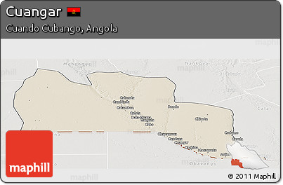 Shaded Relief Panoramic Map of Cuangar, lighten, semi-desaturated