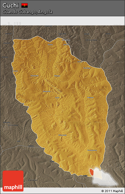 Physical 3D Map of Cuchi, darken, semi-desaturated