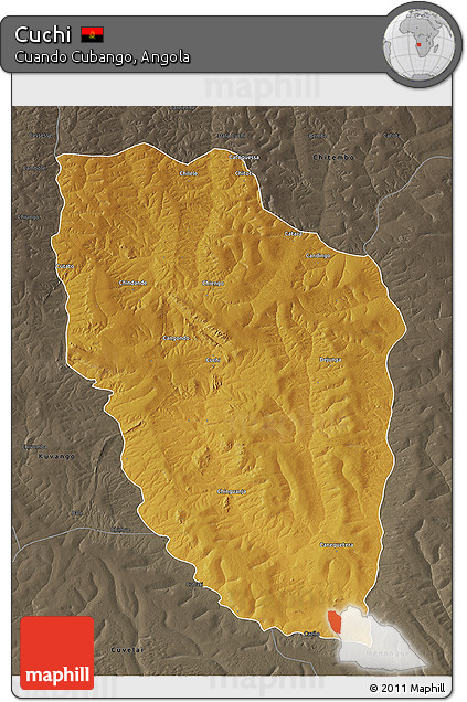 Physical 3D Map of Cuchi, darken, semi-desaturated
