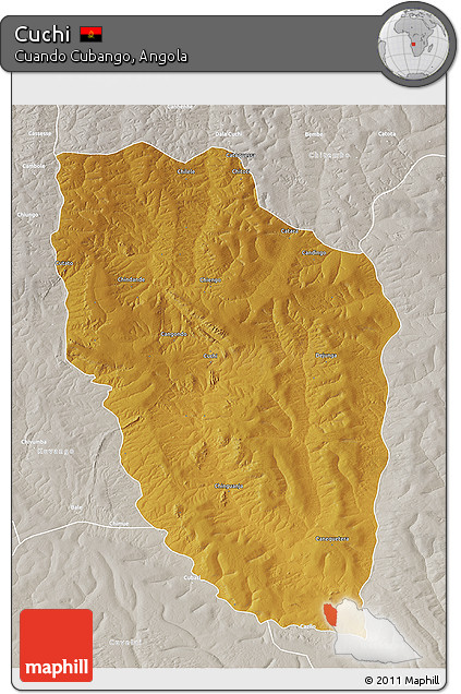Physical 3D Map of Cuchi, lighten, semi-desaturated