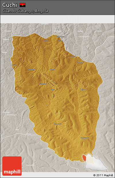 Physical 3D Map of Cuchi, lighten, semi-desaturated