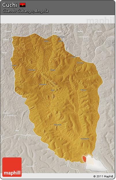 Physical 3D Map of Cuchi, lighten, semi-desaturated