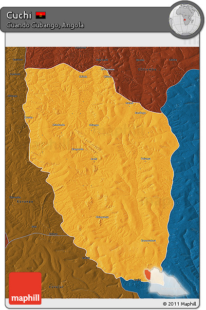 Political 3D Map of Cuchi, darken