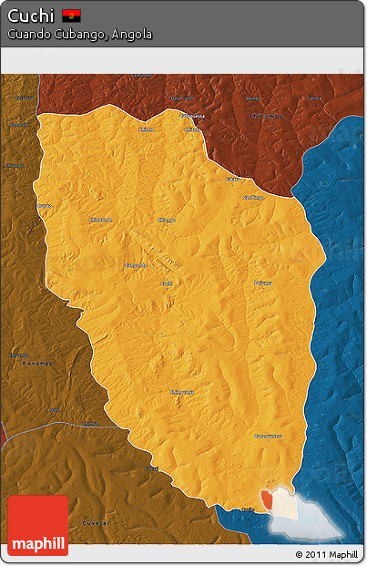 Political 3D Map of Cuchi, darken