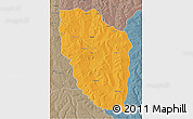 Political 3D Map of Cuchi, semi-desaturated