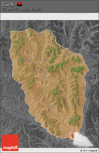 Satellite 3D Map of Cuchi, darken, desaturated