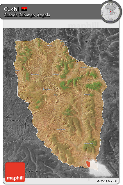 Satellite 3D Map of Cuchi, darken, desaturated