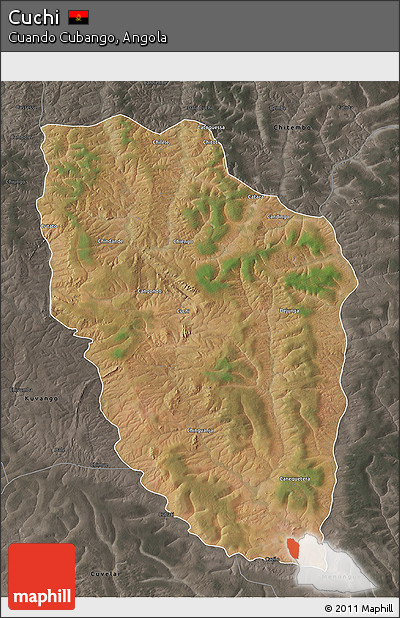 Satellite 3D Map of Cuchi, darken, semi-desaturated