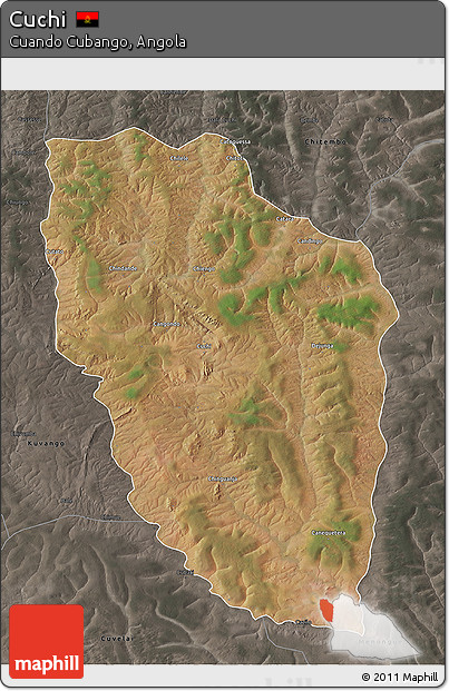 Satellite 3D Map of Cuchi, darken, semi-desaturated
