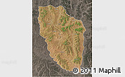 Satellite 3D Map of Cuchi, darken, semi-desaturated