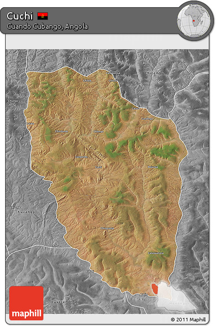 Satellite 3D Map of Cuchi, desaturated