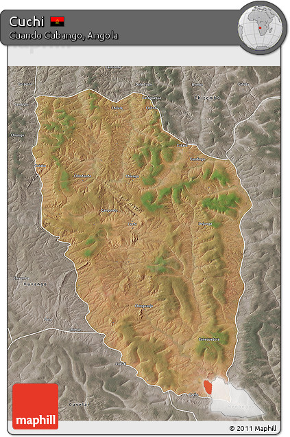Satellite 3D Map of Cuchi, semi-desaturated