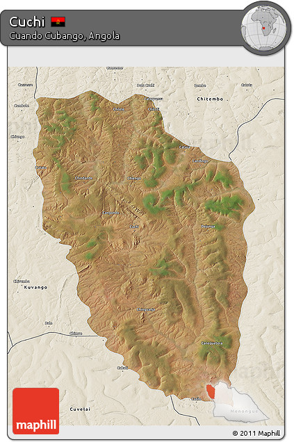 Satellite 3D Map of Cuchi, shaded relief outside