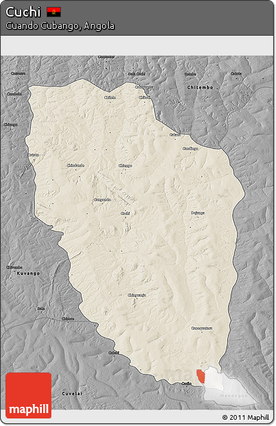 Shaded Relief 3D Map of Cuchi, darken, desaturated