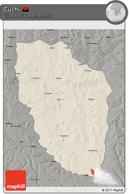 Shaded Relief 3D Map of Cuchi, darken, semi-desaturated