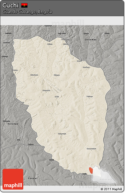 Shaded Relief 3D Map of Cuchi, darken, semi-desaturated